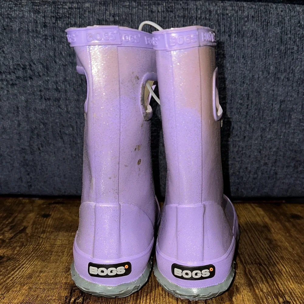 Bogs Kids' Skipper Glitter Rain Boots - Lilac Purple - Girls 13 - Fair Condition